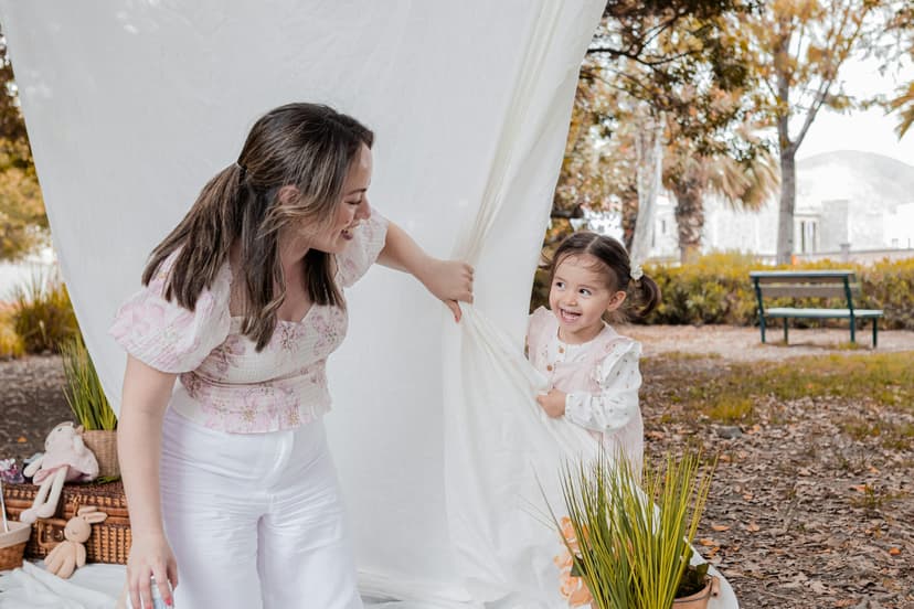 Woman and child playing outdors